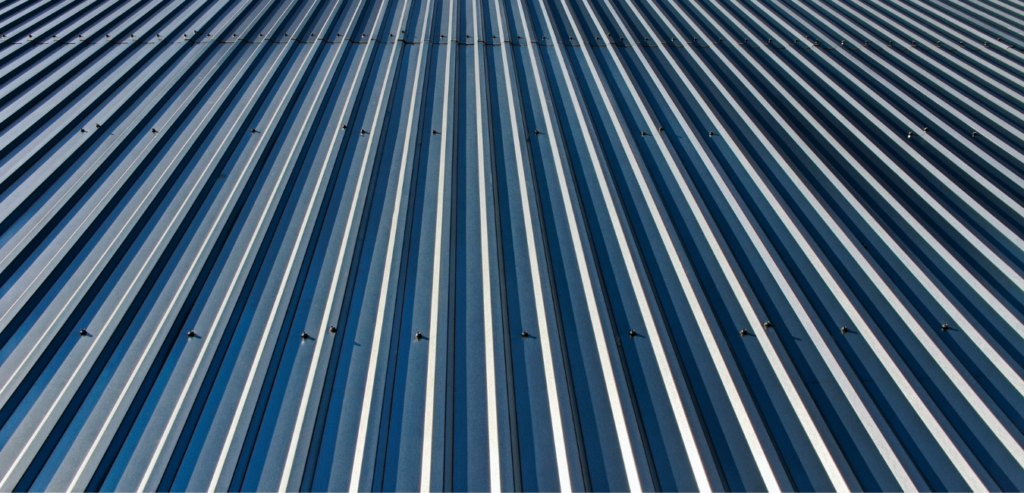 Natural aluminum roof on a commercial building. 