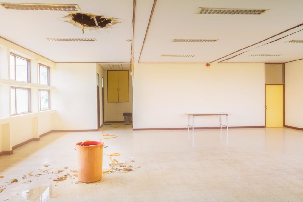 A leak like this one in an office building is just one risk of tenant improvements
