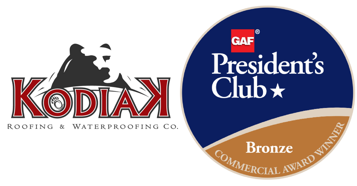 Kodiak Roofing & Waterproofing Receives GAF’s Prestigious 2018 President’s Club Award